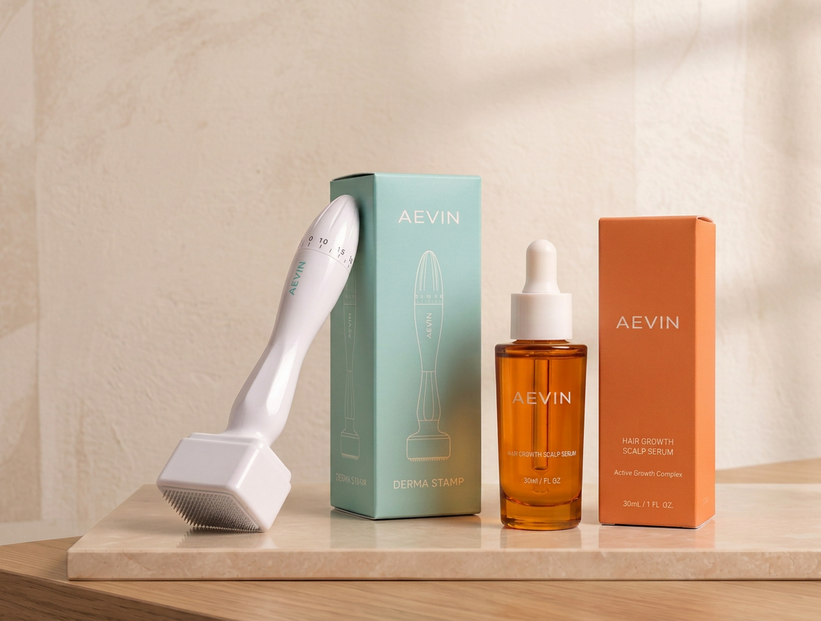 Aevin hair growth serum and dermastamp kit